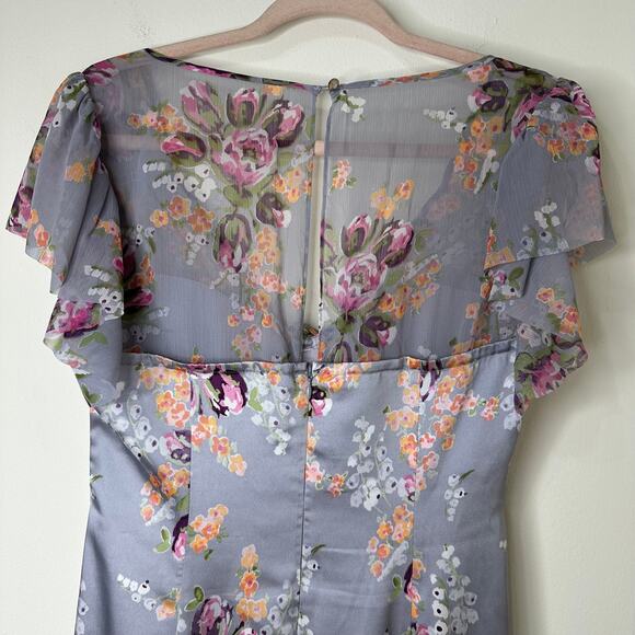 Sz 8 Cinq à Sept Terrence Satin Floral Midi Dress Cocktail Wedding Guest Romance - Picture 10 of 11